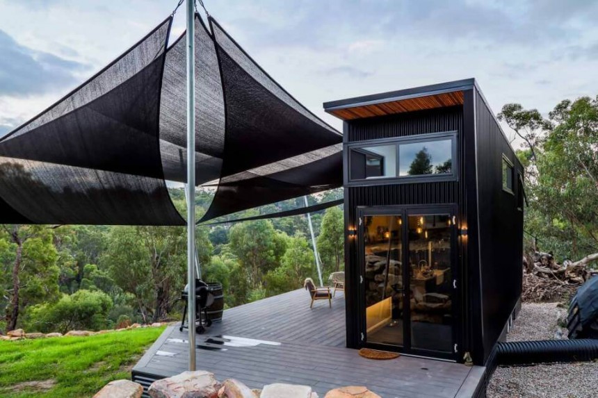 Tailored Tiny is a gorgeous, jet\-black, two\-story, ultra\-modern tiny in Australia
