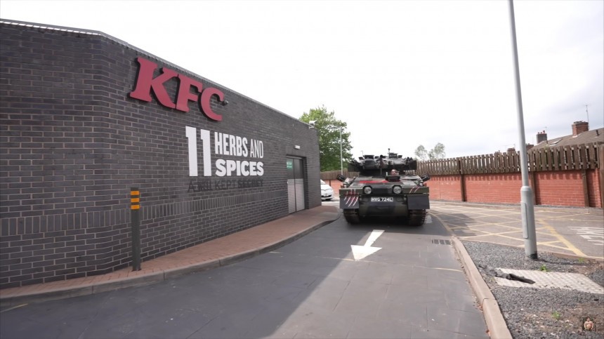 Eddie Hall's CVRT Tank in a KFC Drive\-Thru