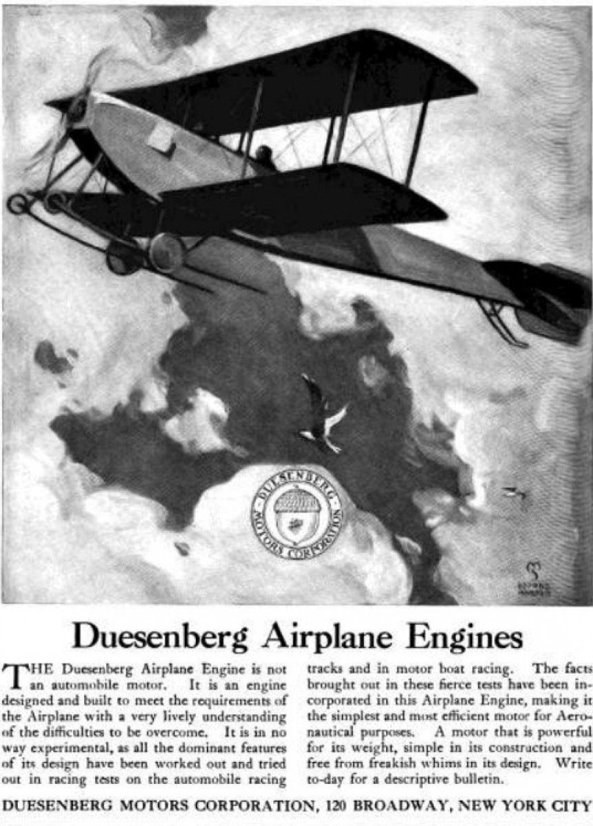 Duesenberg aircraft ad from 1917