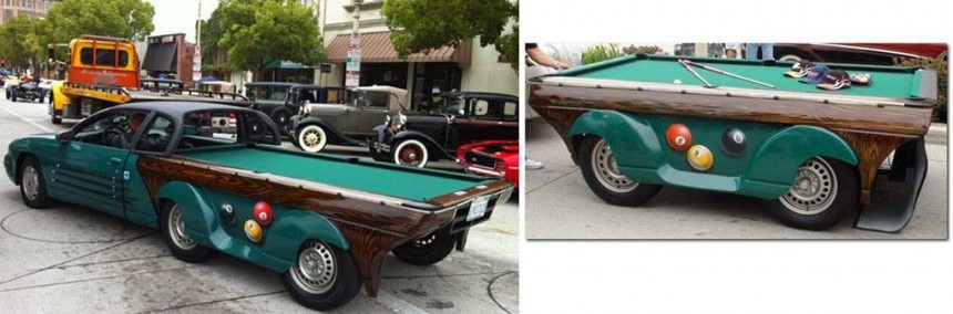 The Pool Table Car is a Chevy Monte Carlo that doubles as a pool table able to do 100 mph