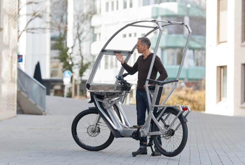 The AllWeatherBike AWB is a "convertible" e\-bike that promises to keep you riding even when the weather turns bad