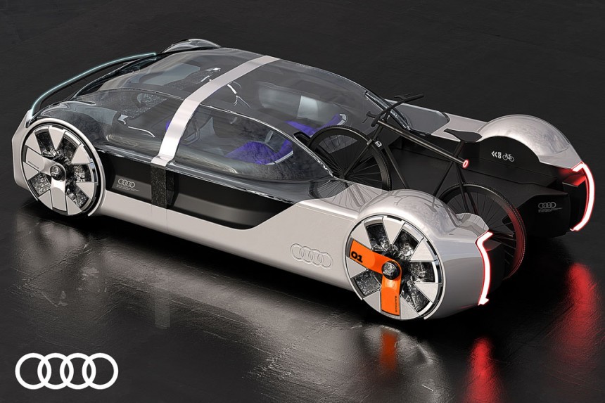 Audi Neo\-Bauhaus is fully autonomous and electric, can carry your bike and let your escape traffic jams