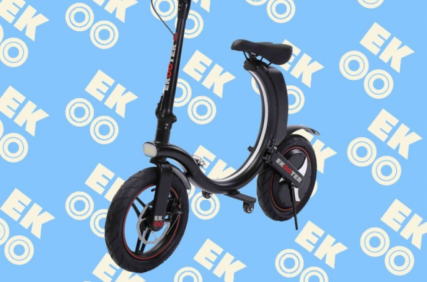 The EKOOTER is a foldable, sitting e\-scooter coming from the UK