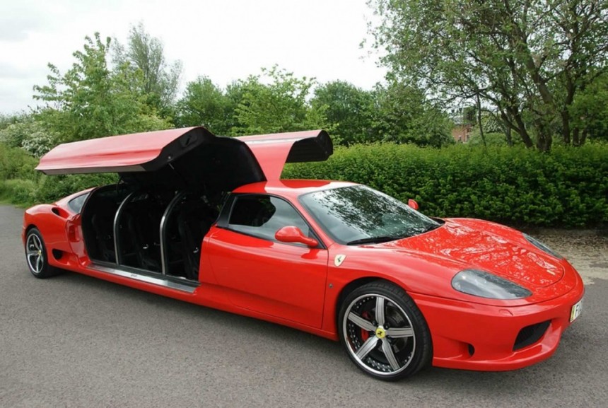 The Ferrari 360 Modena limo with the F1 2 FAT plates offered for rentals in 2013