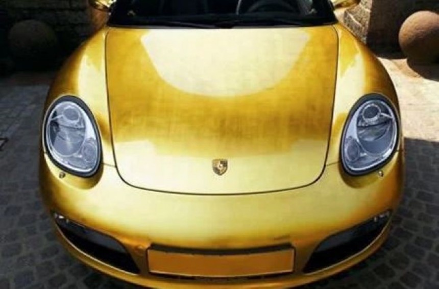 The gold\-plated Porsche Boxster, the first in the world, unveiled in 2006