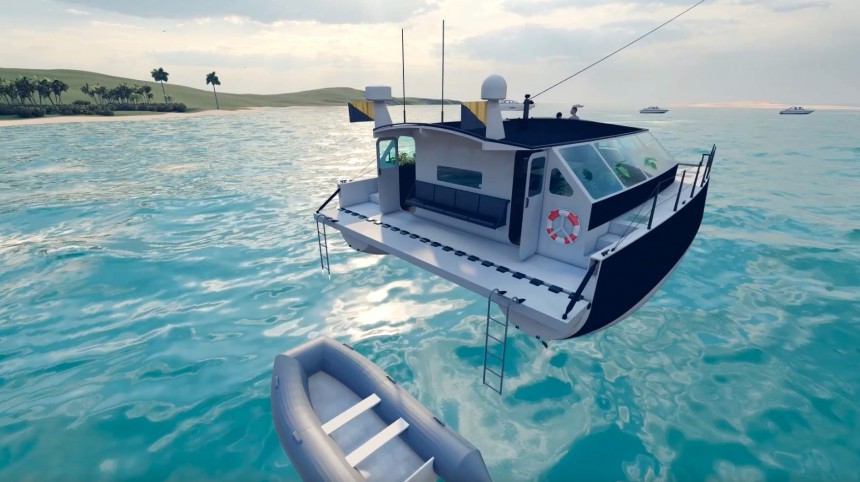 The Sphinx 4\.0 is a self\-sufficient floating home shaped like an electric catamaran
