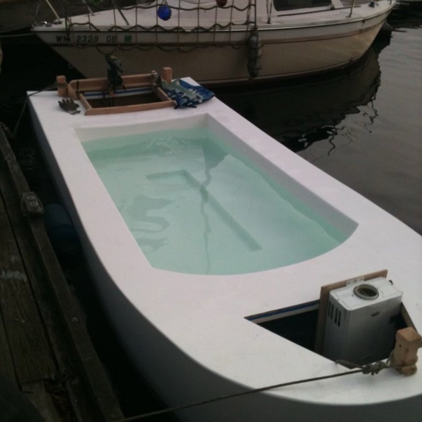 The Hot Tub Boat is a floating hot tub slash dinghy launched in 2012 \(price to buy\: upwards of \$42,000\)