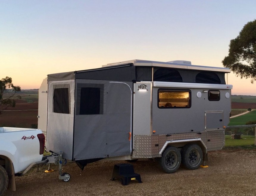 The HUTrv Dekpod proof\-of\-concept trailer is family\-sized, still compact enough for overlanding