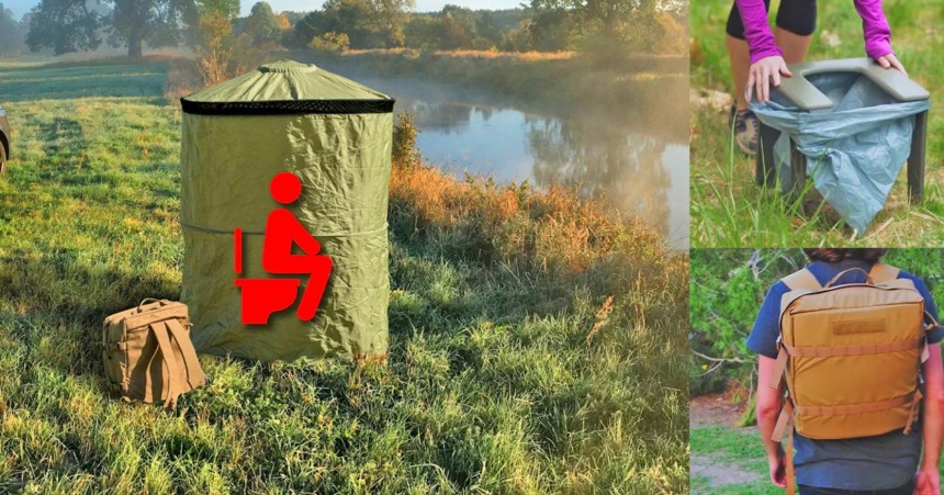 The InstaPrivy portable toilet is a lightweight backpack with everything inside