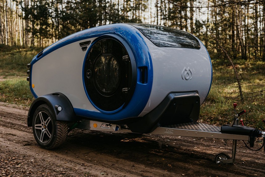 The Mink\-E teardrop trailer is designed for EV towing, is lighter, more sustainable, and more expensive
