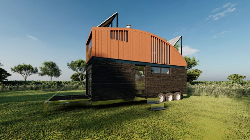 Natura tiny home is very elegant, self\-sufficient, mobile tiny house