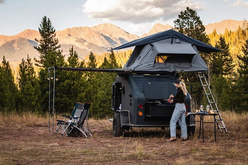 The redesigned and improved NS\-1 teardrop trailer is now a "studio apartment with loft" and micro\-grid capabilities