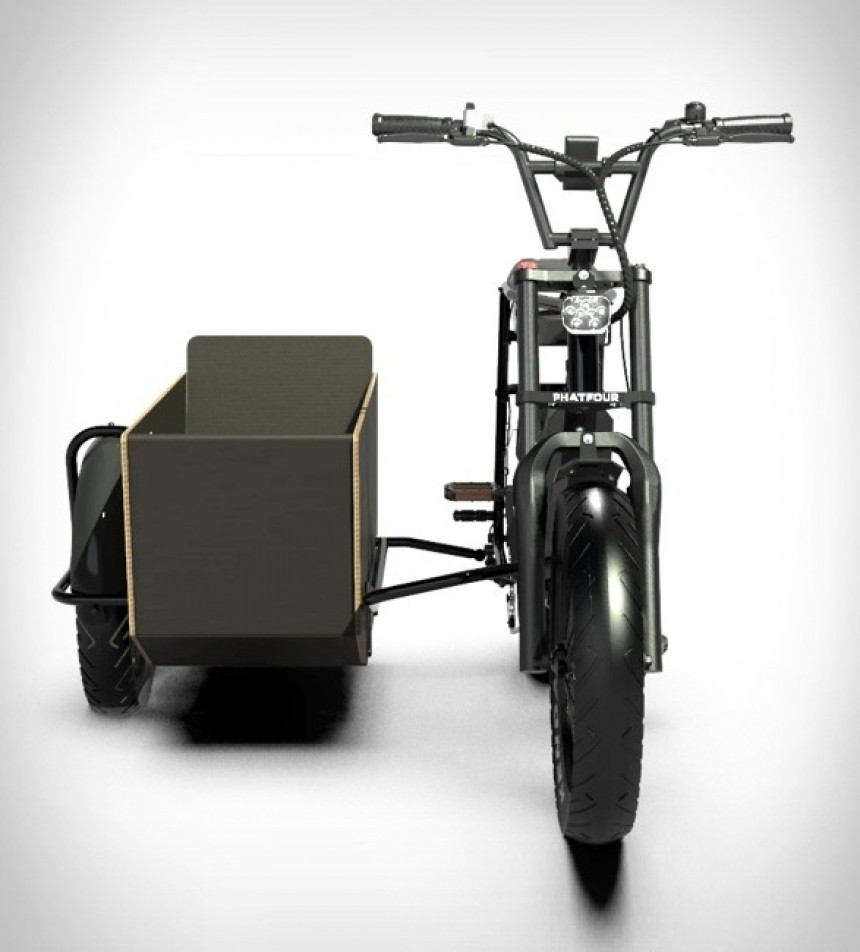 The Phatfour Sidecar is an e\-bike sidecar to take your child or pet on rides, or carry groceries
