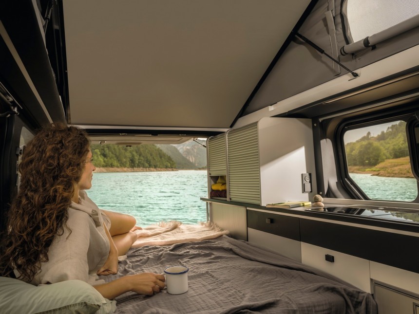 The Trafic SpaceNomad van brings some of the comforts of home on the road, for a tiny family looking to get away