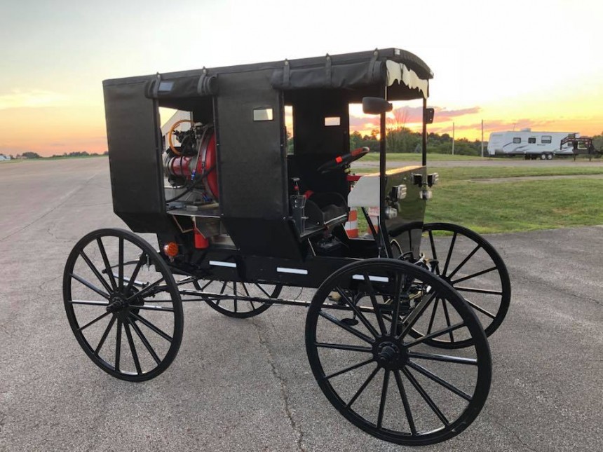 The Thunder Buggy is an all\-original Amish buggy powered by a jet engine