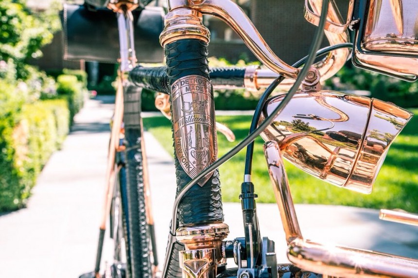 The Wheelmen custom bike is dipped in copper, covered in python and crocodile leather, for a price tag of \$35,000