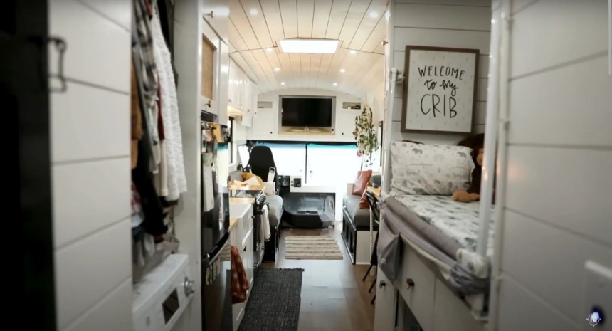 This school bus was turned into a cozy family home on wheels for a young family