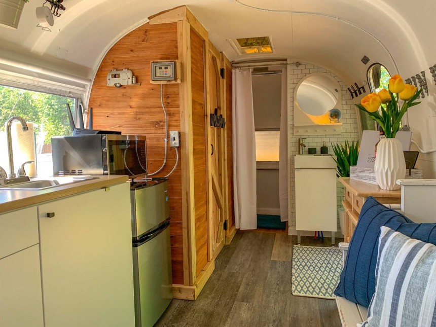 Tin Willy is a 1960 Airstream Ambassador Land Yacht converted into a couple's retreat