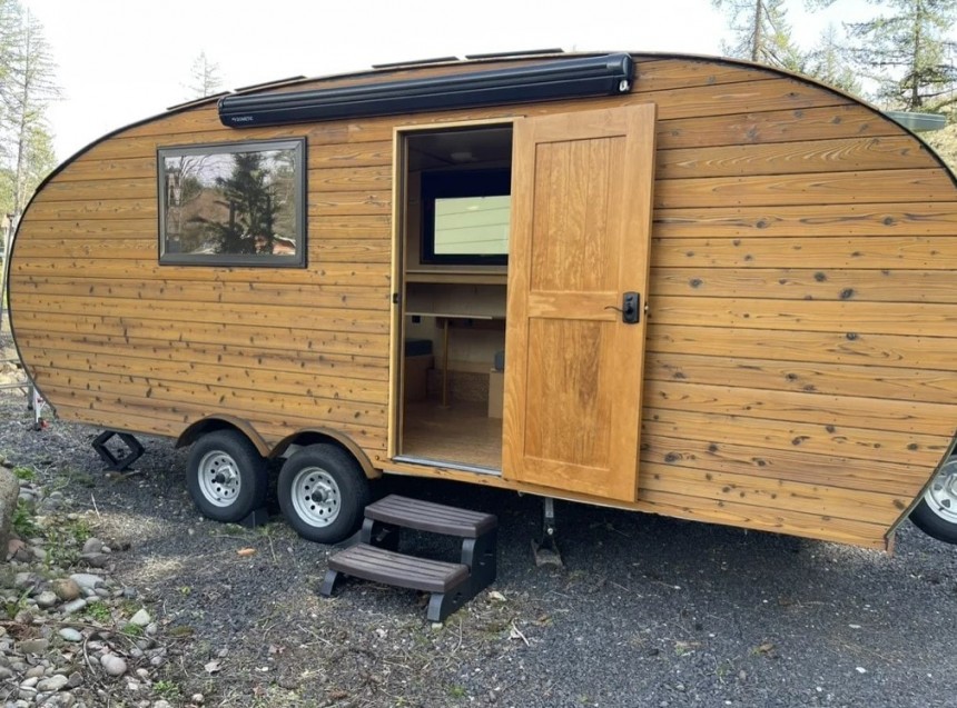 2022 custom Timberline towable from Homegrown Trailers is a tiny house and travel trailer hybrid with off\-grid capabilities
