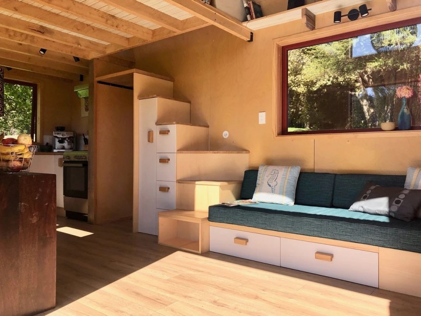 Handcrafted tiny house goes for a rustic, clean aesthetic with outstanding views