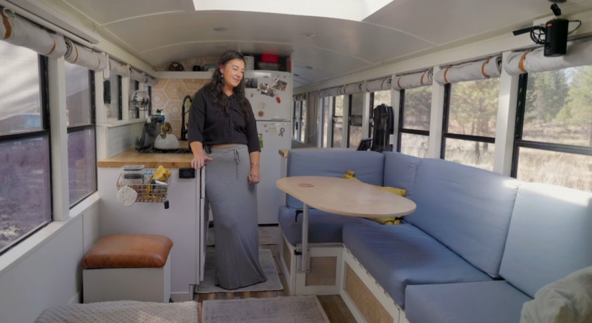 Couple DIY\-ed a school bus into a cute RV