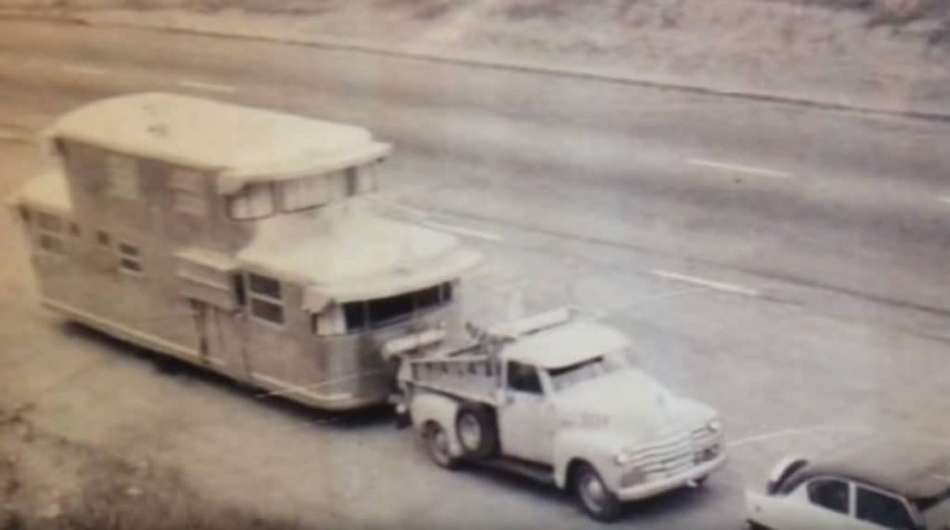 The 1953 double\-decker Spartan Manor trailer served as family home as it traveled through California
