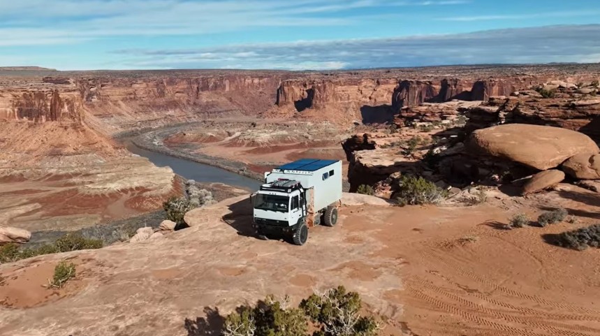 Ex\-military truck converted into go\-anywhere overlander