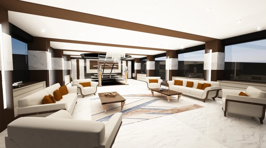 Eleuthera is a gorgeous megayacht study inspired by automotive art and ancient Greek architecture