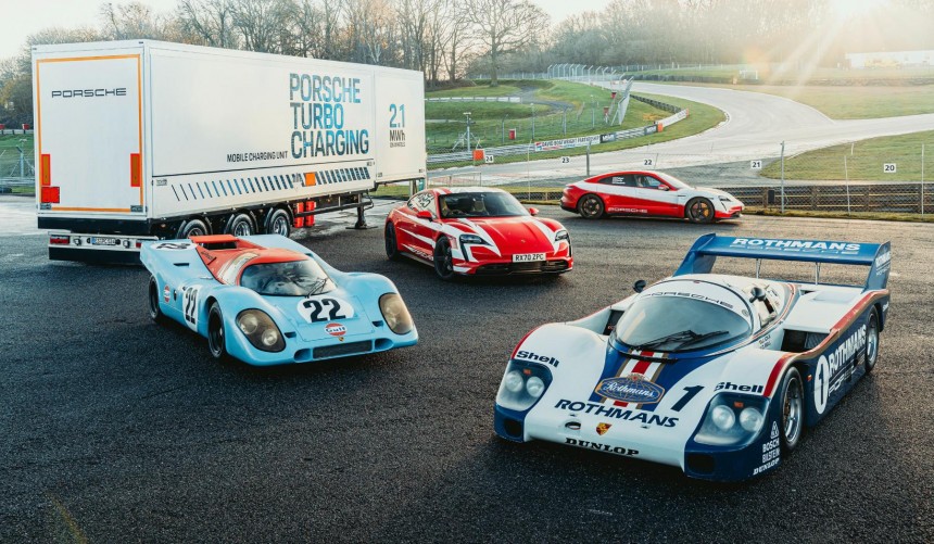 Porsche Taycan 4S and Turbo S Alongside Legendary Racecars