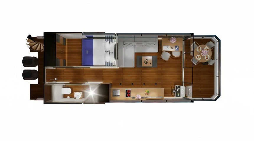 The Reina Midi M34 is a floating tiny house designed for the well\-heeled digital nomad
