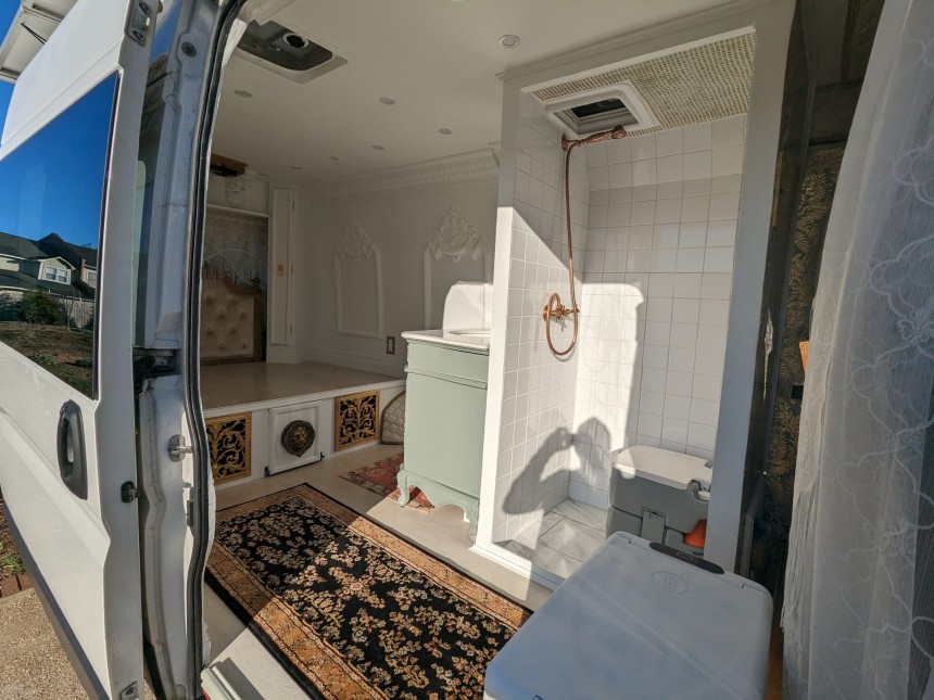 2015 Ram Promaster van conversion looks like a room in an elegant royal villa