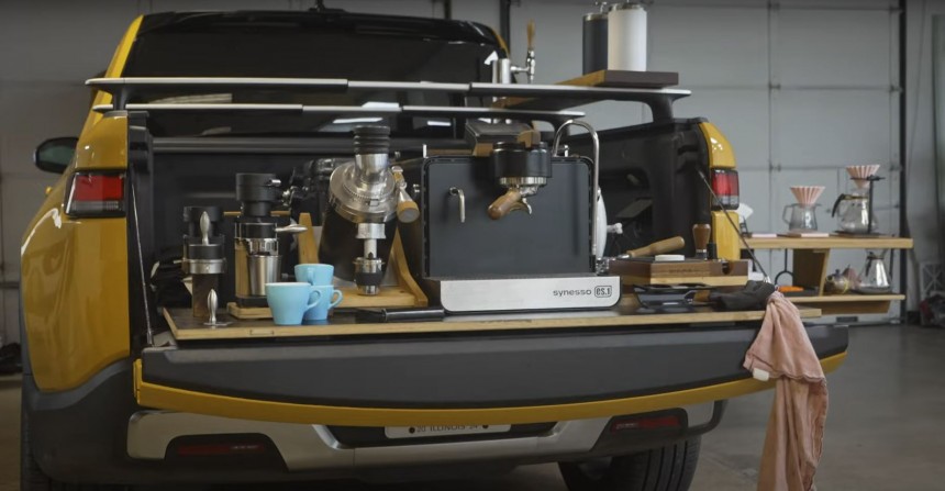 Rivian R1T Transformed into a Pop\-Up Coffee Shop