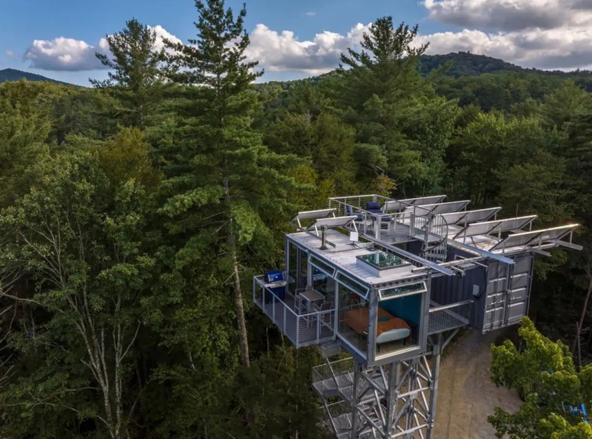 Forest River Lookout is a container tower that's completely off\-grid and amazing
