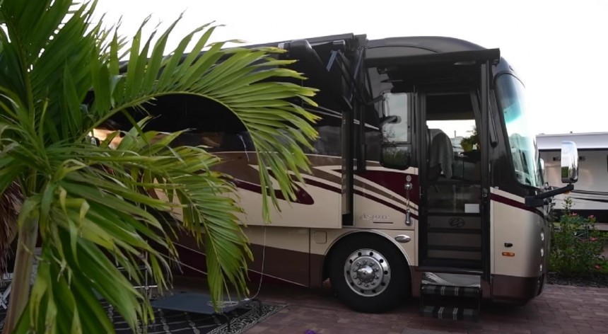 Off\-Grid Luxurious Class A RV With a Master Bedroom and Bathroom