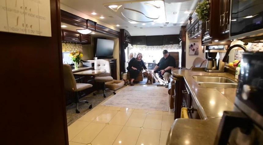 Off\-Grid Luxurious Class A RV With a Master Bedroom and Bathroom