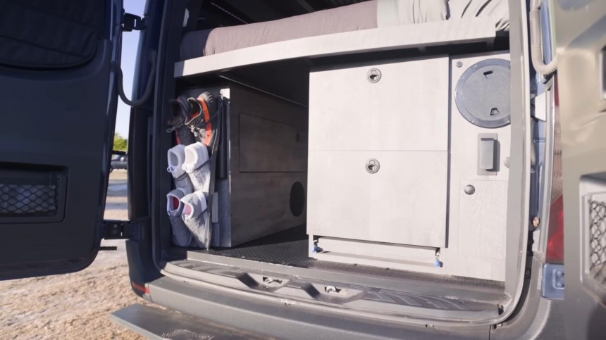 This Sprinter Van Is an Off\-Road\-Ready Tiny Home on Wheels With a Dark, Masculine Interior