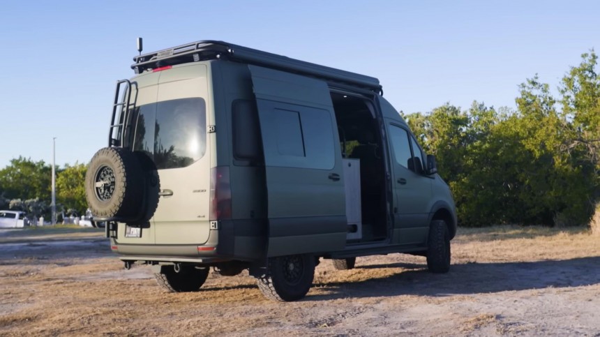 This Sprinter Van Is an Off\-Road\-Ready Tiny Home on Wheels With a Dark, Masculine Interior