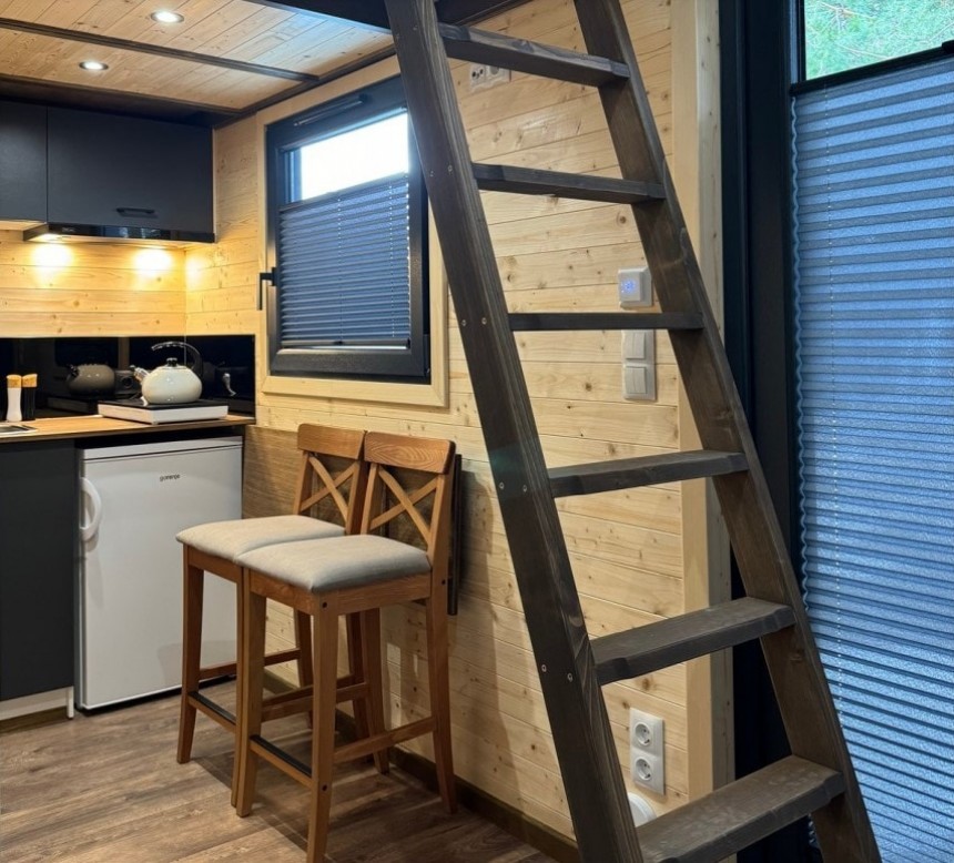 Scandinavian\-style Lily 403 tiny house on wheels