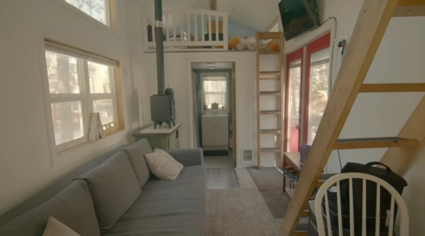 Tiny home for a family of four with a full bath and two lofts