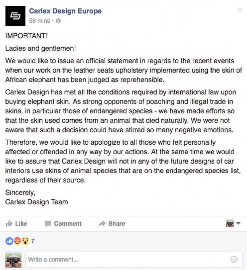 Carlex Design statement on elephant skin seats