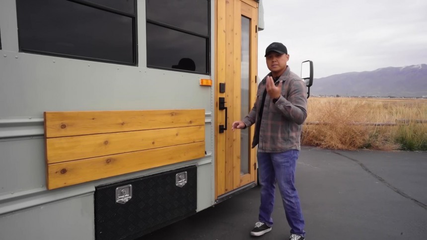 Veteran Couple Converted a Short Bus Into a Striking, Off\-Grid Tiny Home on Wheels