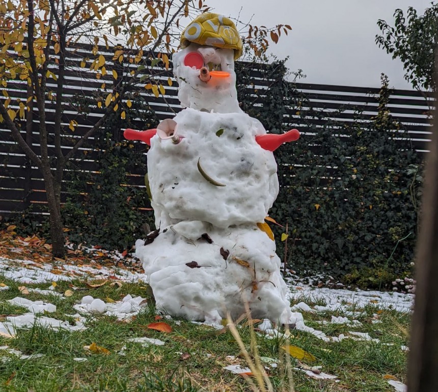 While I wrote this piece, the horrible snowman started to melt\. It might be one of the last snowmen for me