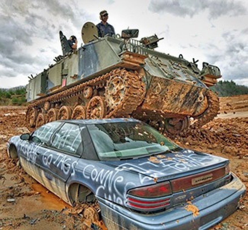Driving a real tank and smashing cars can be an effective and very fun way to destress