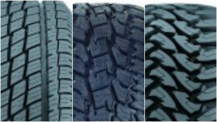 Left\: H/T tire; Mid\: A/T tire, Right\: M/T tire