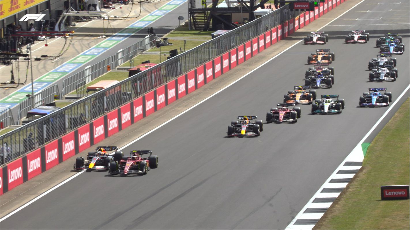 Sainz is now getting away from Max Verstappen after keeping his ground in Turn 1.