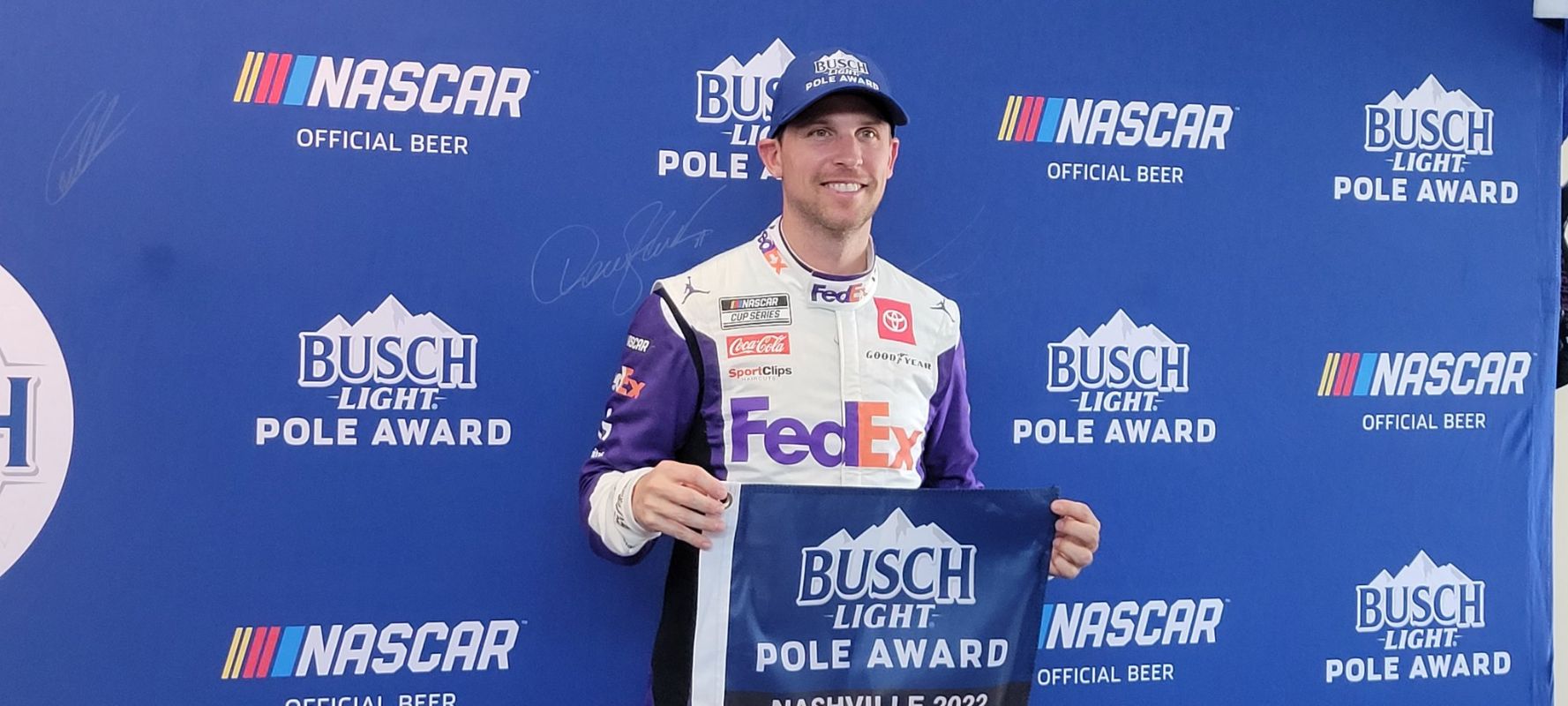 Qualifying for yesterday's race was rain-shortened as a summer storm came in and doused the racetrack before the final round of qualifying began. However, Denny Hamlin held it together to get the pole for the race, followed by Joey Logano, Kyle Larson, Chase Elliot, and Daniel Suarez.