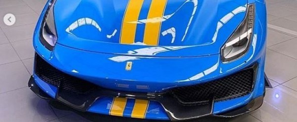 Azzurro Dino Ferrari 488 Pista With Yellow Stripes Shows