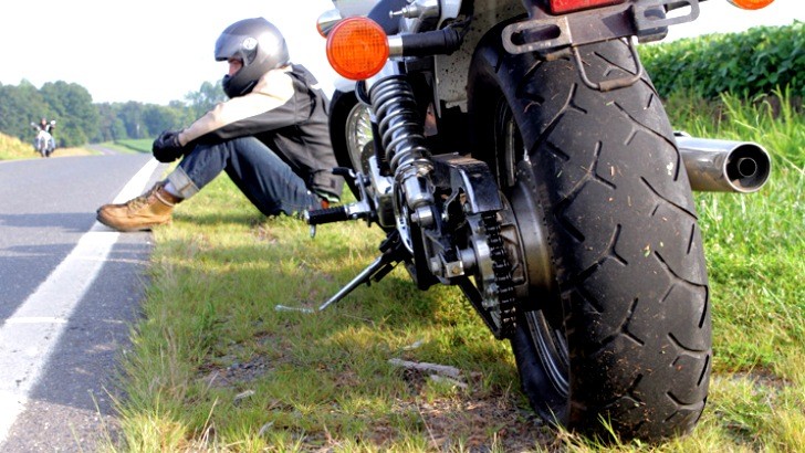 Motorcycle with a flat tire
