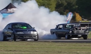 1,000-HP '66 Mustang Turns Cootamundra Airport Into a Plow Field Racing a Ford Falcon AU