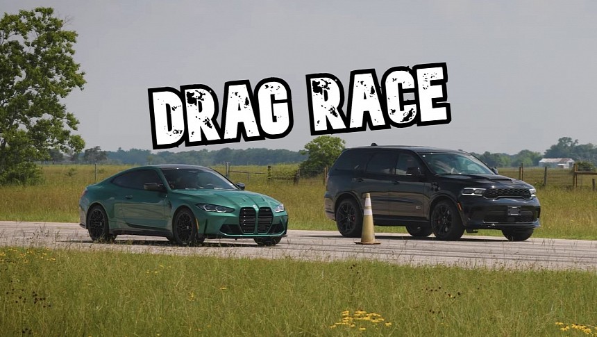 1,000-hp Dodge Durango Hellcat Drag Races BMW M4 Competition xDrive